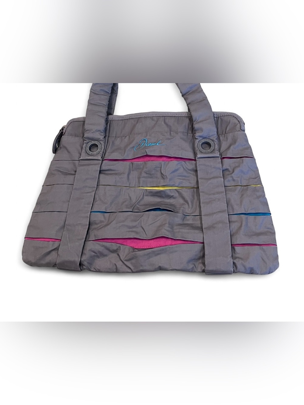 VTG Diesel Y2K Grey Archive puffer shoulder bag W/ colorful horizontal cut-outs - Picture 4 of 10